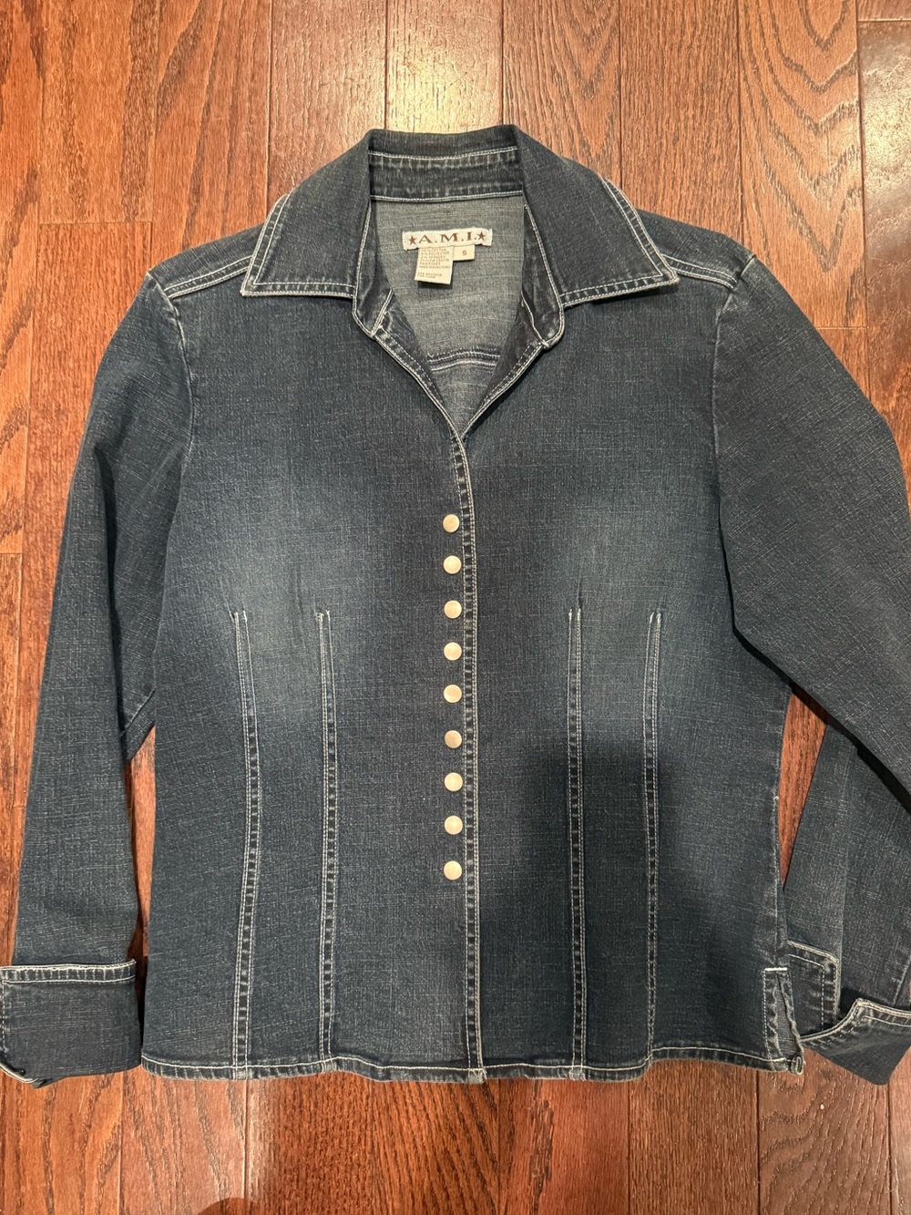 A.M.I. Dark Denim Button-Up Jacket - Dark Blue small Y2K